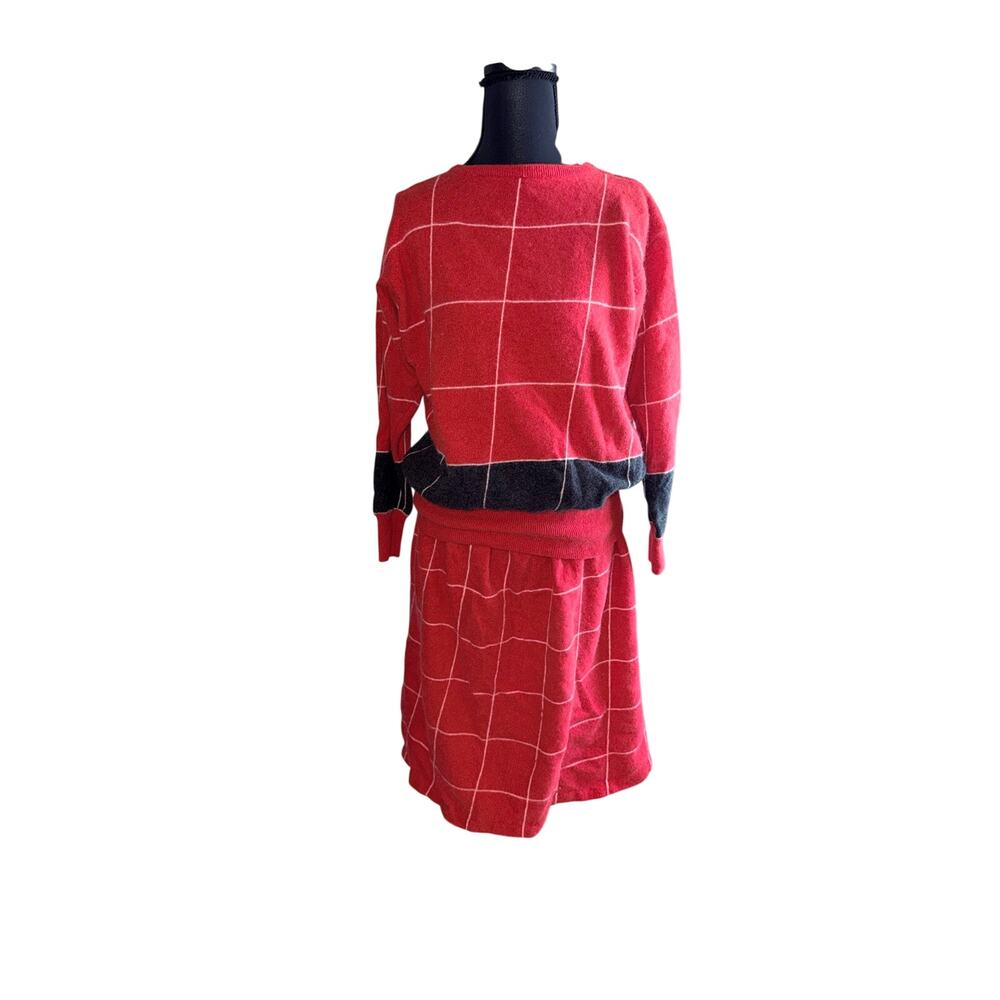 Vintage 80s Liz Claiborne red sweater skirt set Lambswool angora rabbit hair S